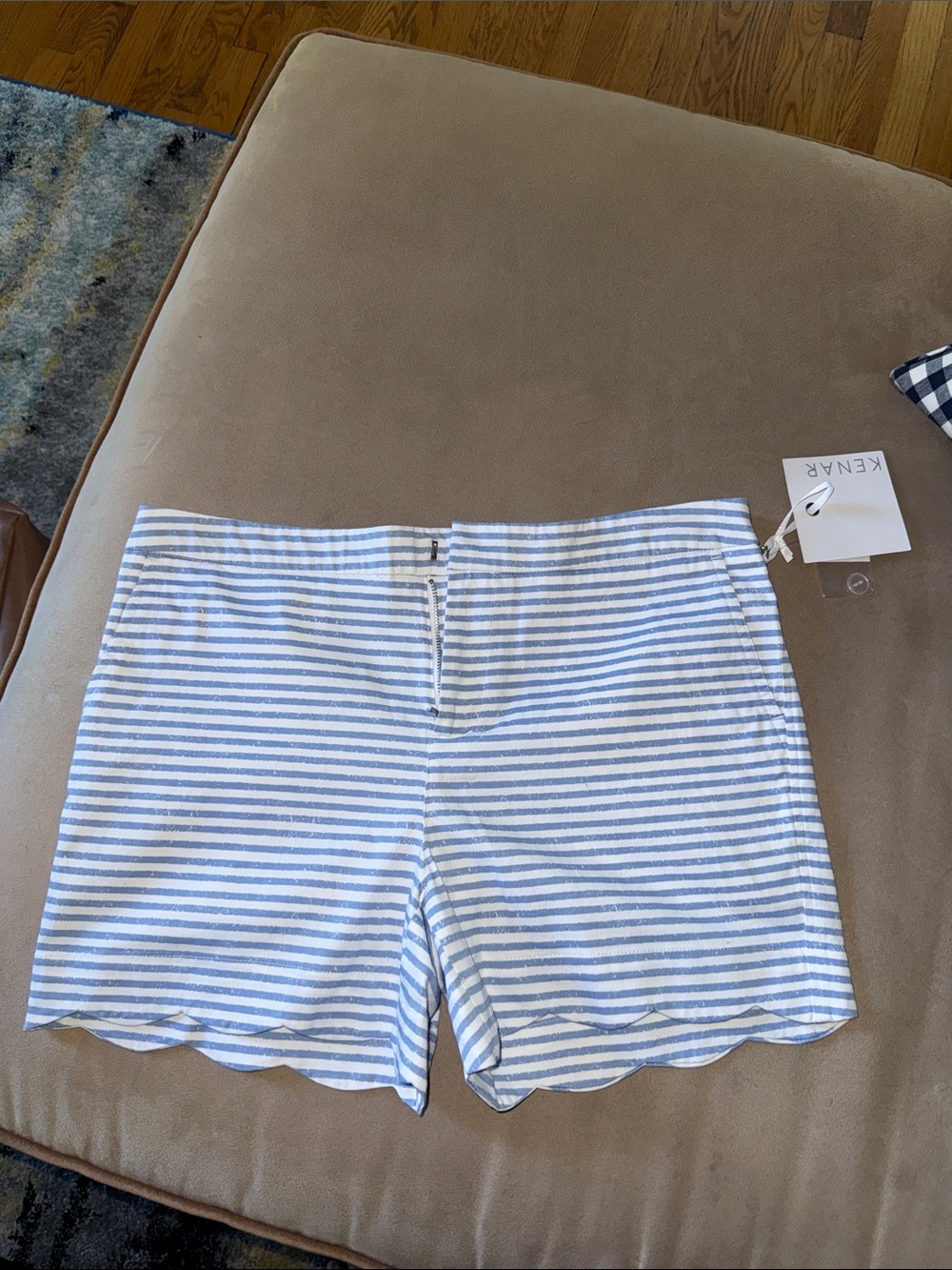 Kenar Blue & White Striped Scallop Hem High Waist Shorts